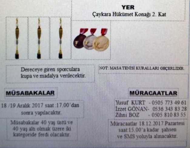 Çaykara'da masa tenisi turnuvası başlıyor 1