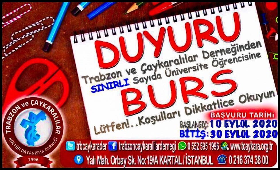 Trabzon Çaykaralılar Derneğinden Burs duyurusu 1